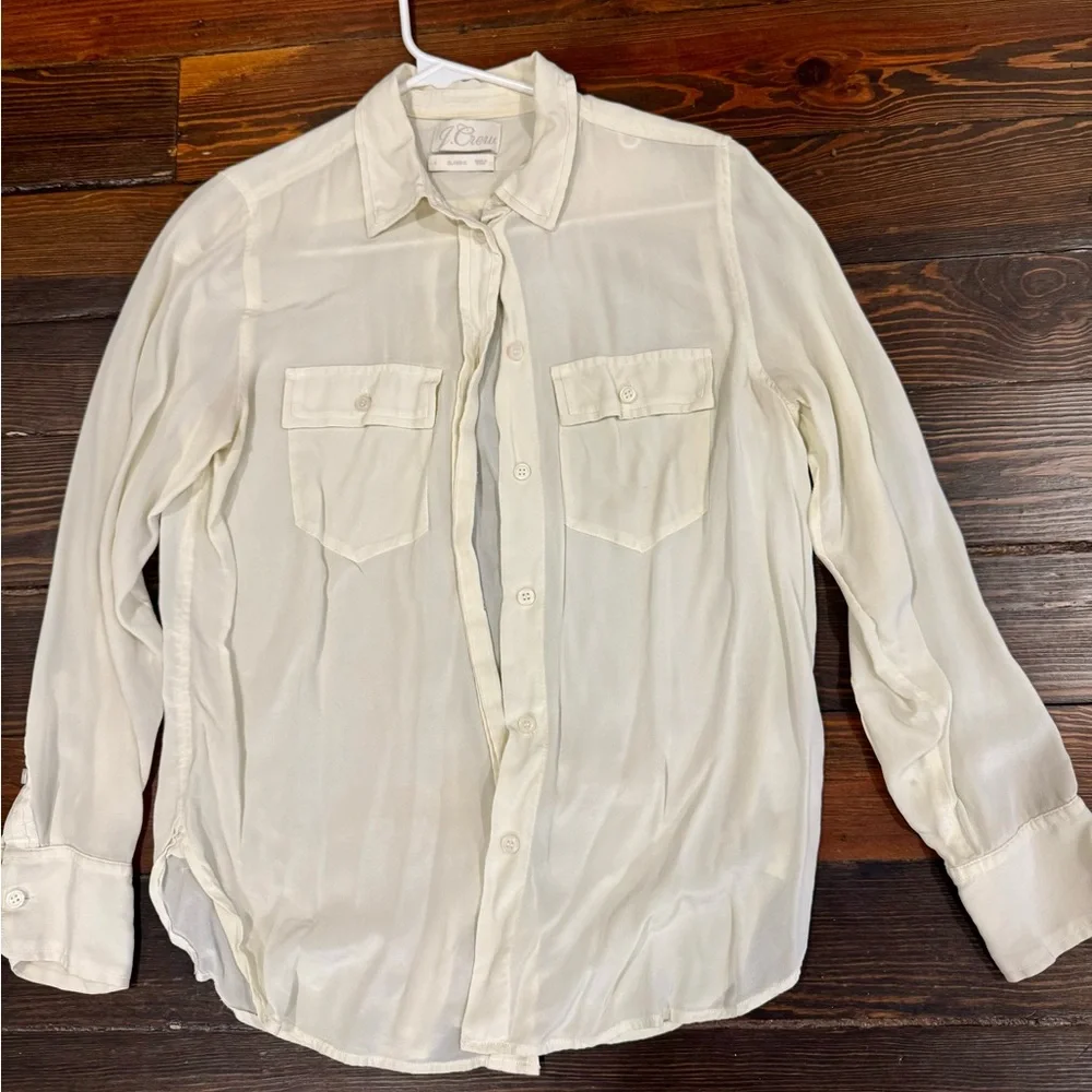 J. Crew Classic Silky Ivory Button-Up Blouse, Size 4